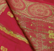 Sushila Vintage Red Saree 100% Pure Cotton Zari Woven Floral Sari Craft Fabric