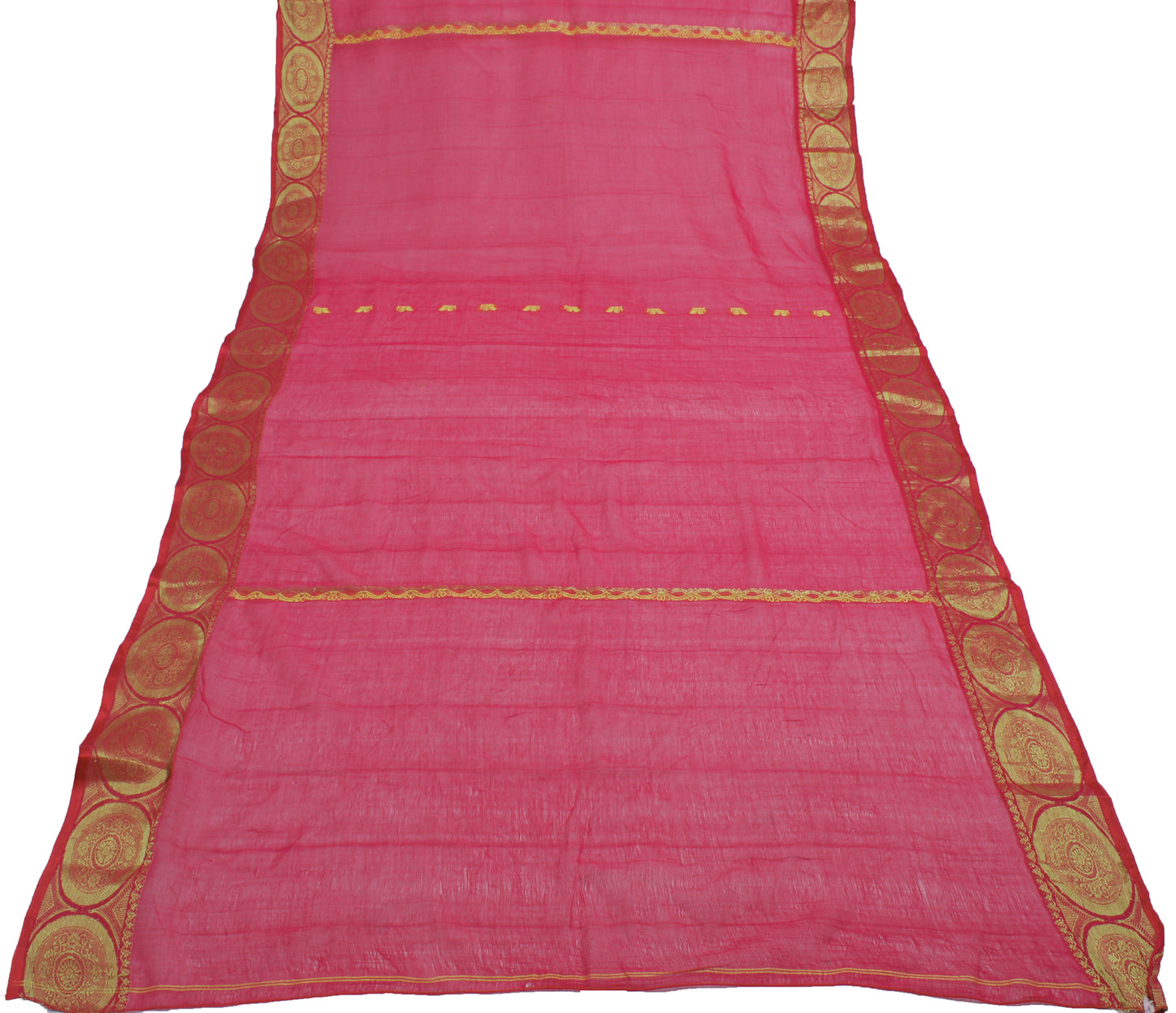Sushila Vintage Red Saree 100% Pure Cotton Zari Woven Floral Sari Craft Fabric