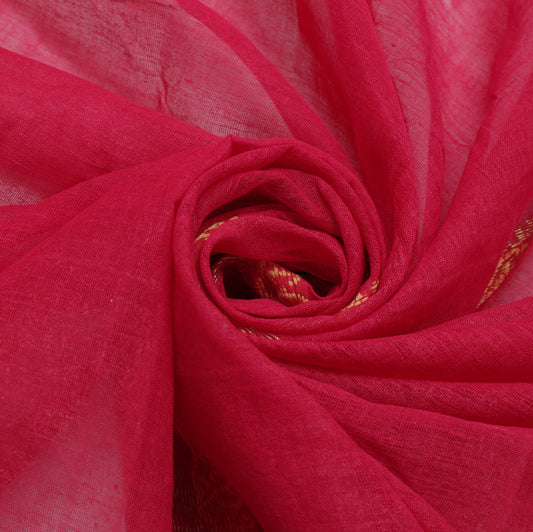 Sushila Vintage Red Saree 100% Pure Cotton Zari Woven Floral Sari Craft Fabric