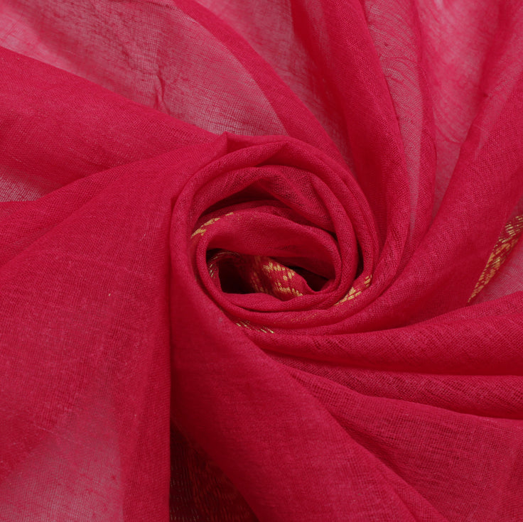 Sushila Vintage Red Saree 100% Pure Cotton Zari Woven Floral Sari Craft Fabric