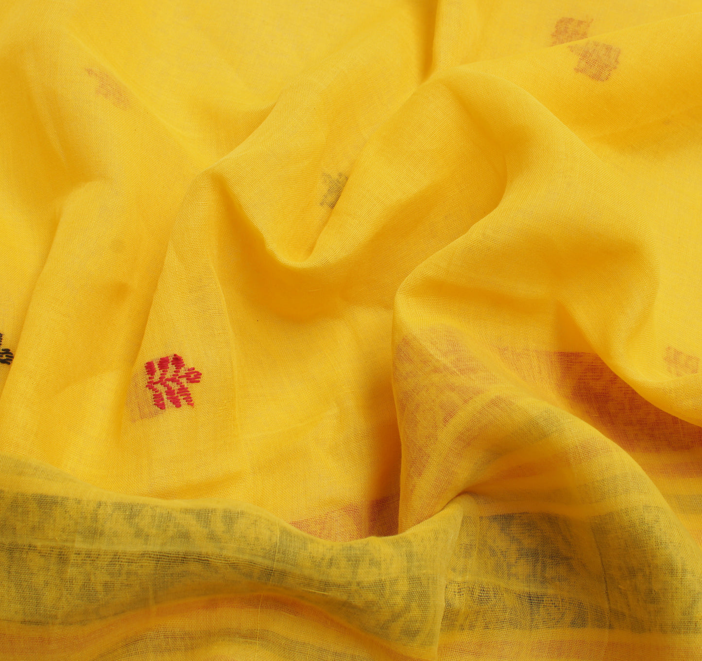 Sushila Vintage Yellow Saree 100% Pure Cotton Woven Floral Sari Craft Fabric