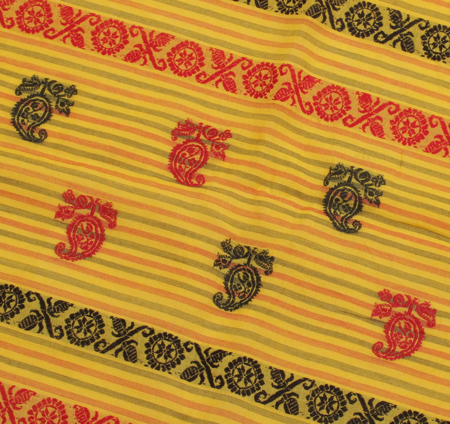 Sushila Vintage Yellow Saree 100% Pure Cotton Woven Floral Sari Craft Fabric