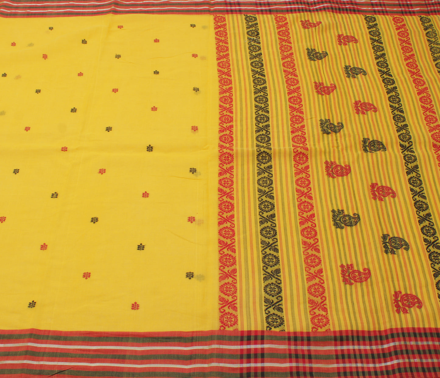Sushila Vintage Yellow Saree 100% Pure Cotton Woven Floral Sari Craft Fabric