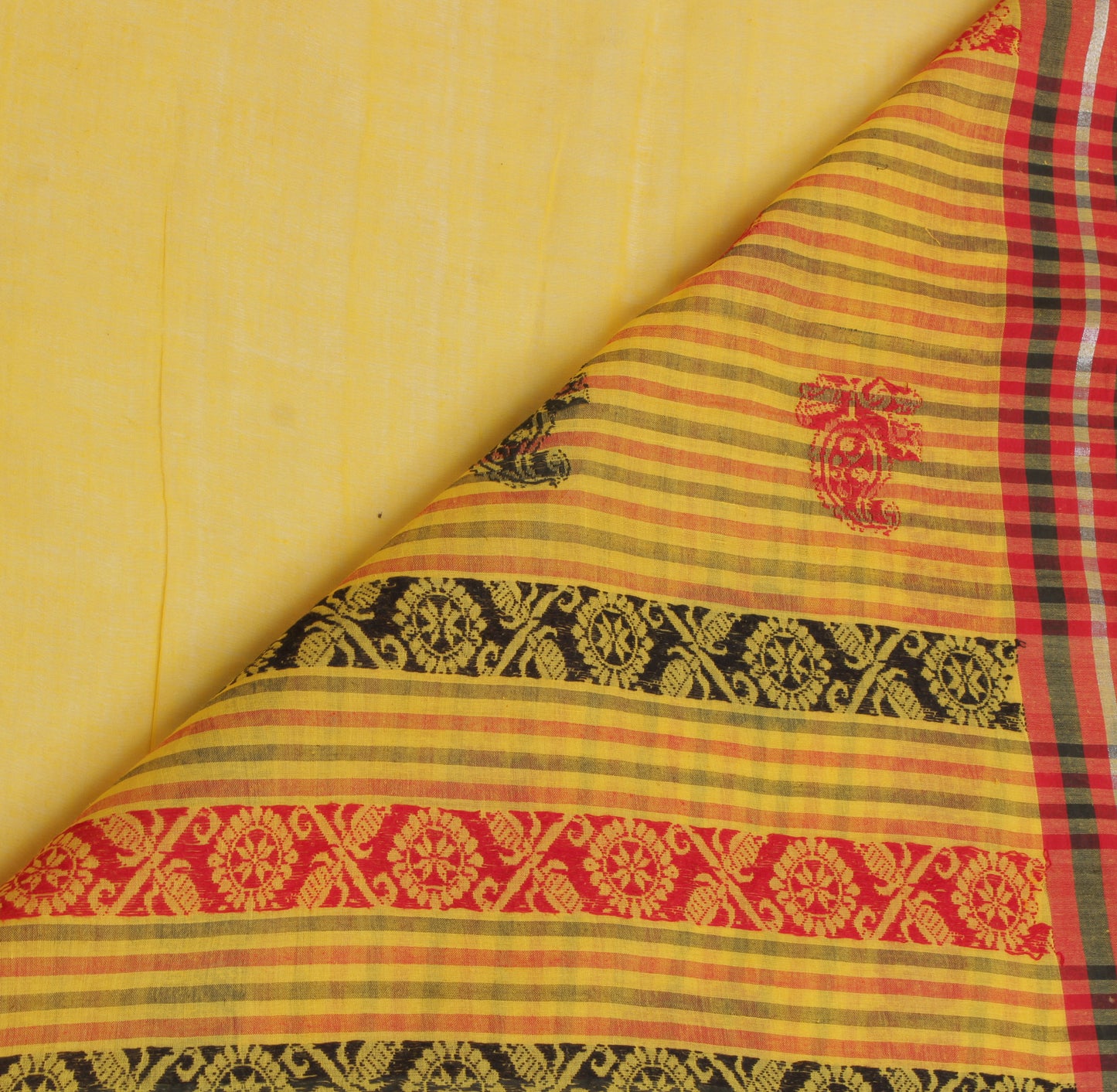 Sushila Vintage Yellow Saree 100% Pure Cotton Woven Floral Sari Craft Fabric