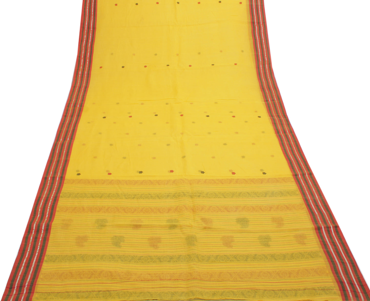 Sushila Vintage Yellow Saree 100% Pure Cotton Woven Floral Sari Craft Fabric