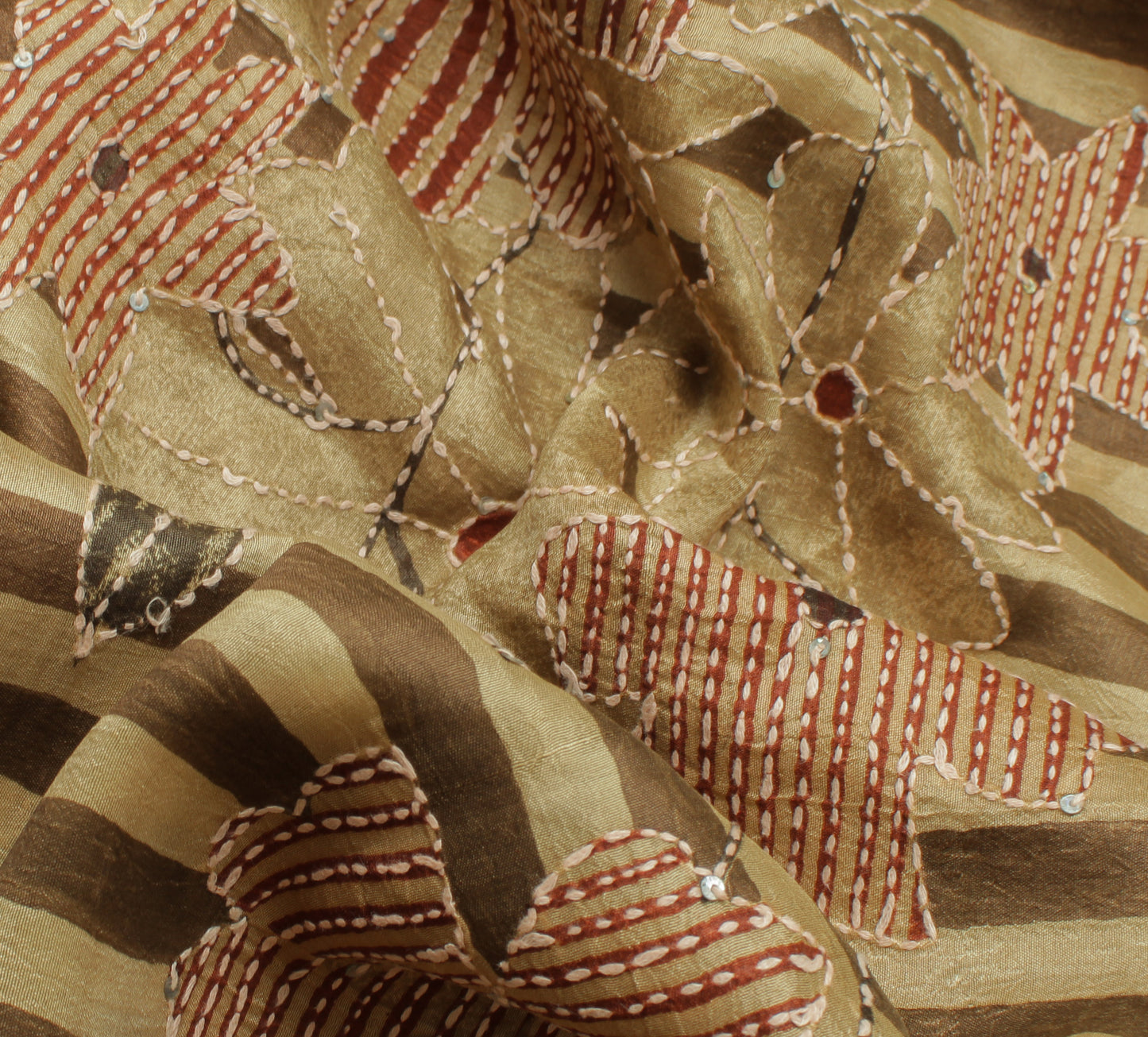 Sushila Vintage Brown Saree 100% Pure Silk Printed Floral Sari Craft Fabric