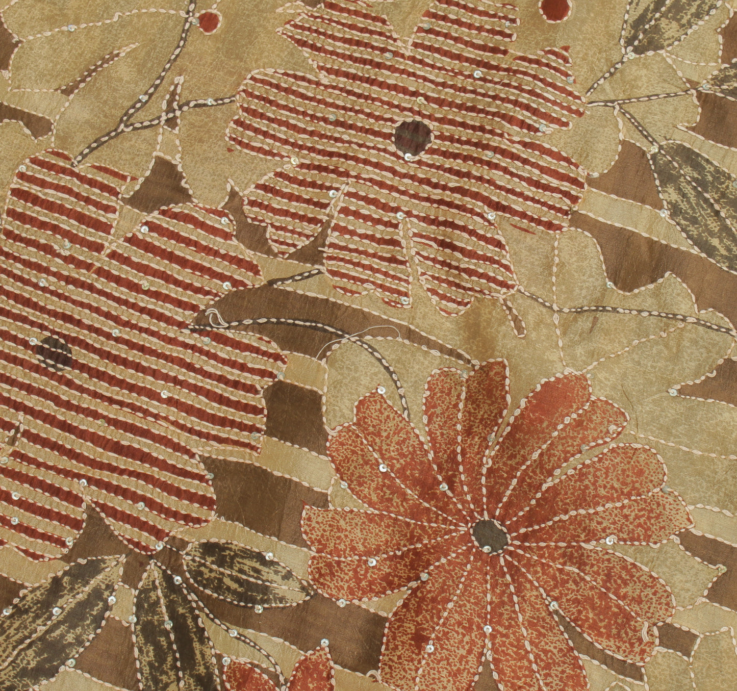 Sushila Vintage Brown Saree 100% Pure Silk Printed Floral Sari Craft Fabric