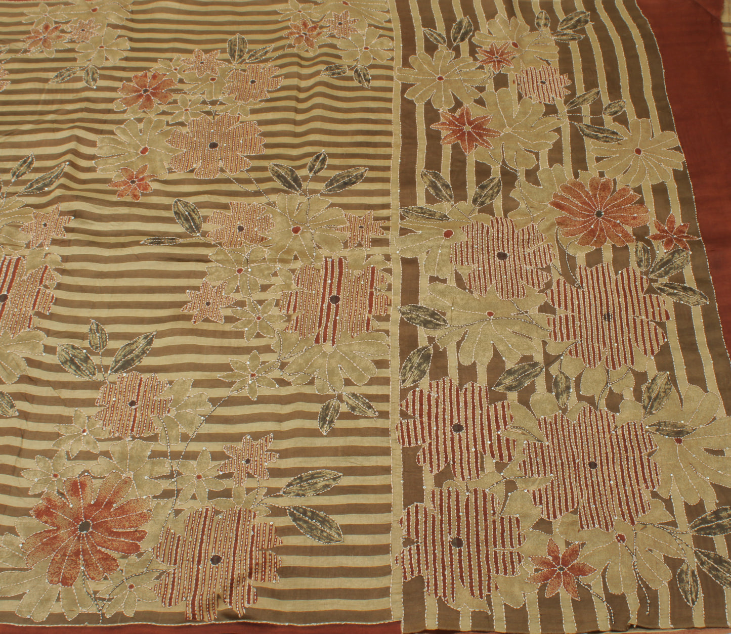 Sushila Vintage Brown Saree 100% Pure Silk Printed Floral Sari Craft Fabric
