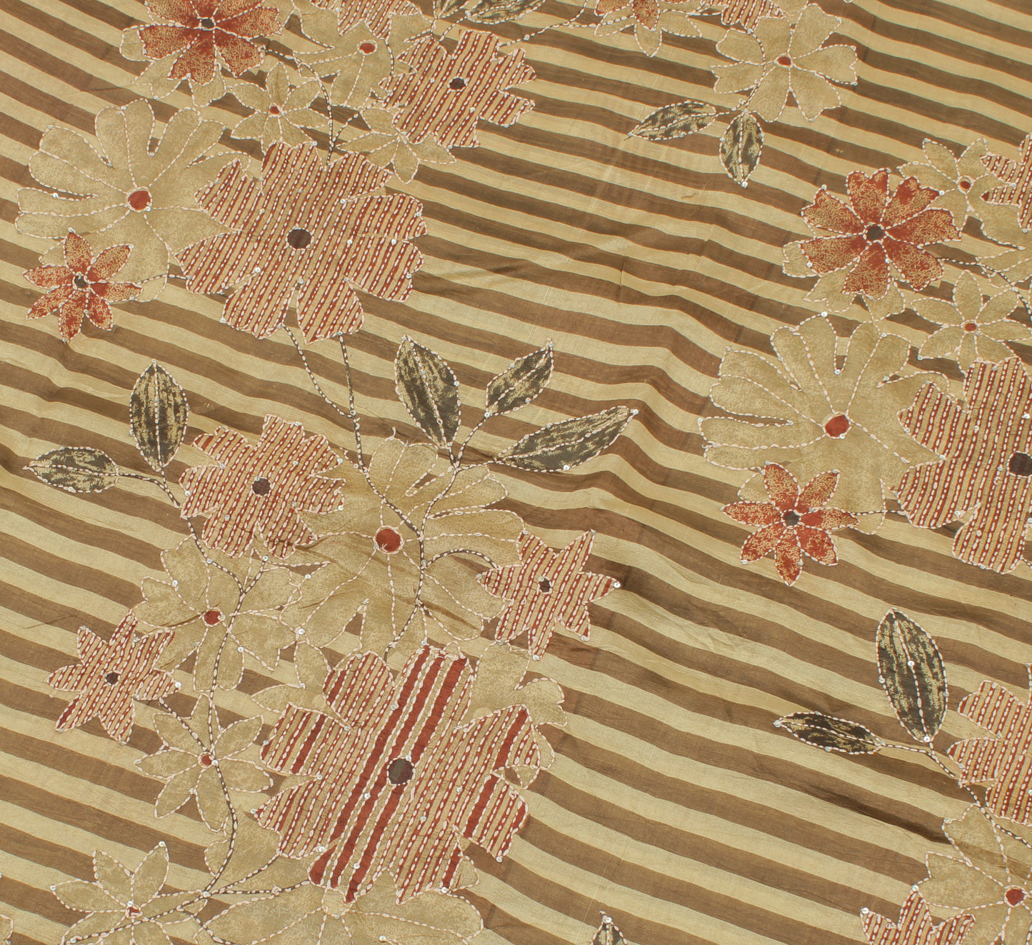 Sushila Vintage Brown Saree 100% Pure Silk Printed Floral Sari Craft Fabric