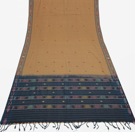 Sushila Vintage Brown Saree Pure Cotton Hand Woven Ikat Patola Sari Craft Fabric