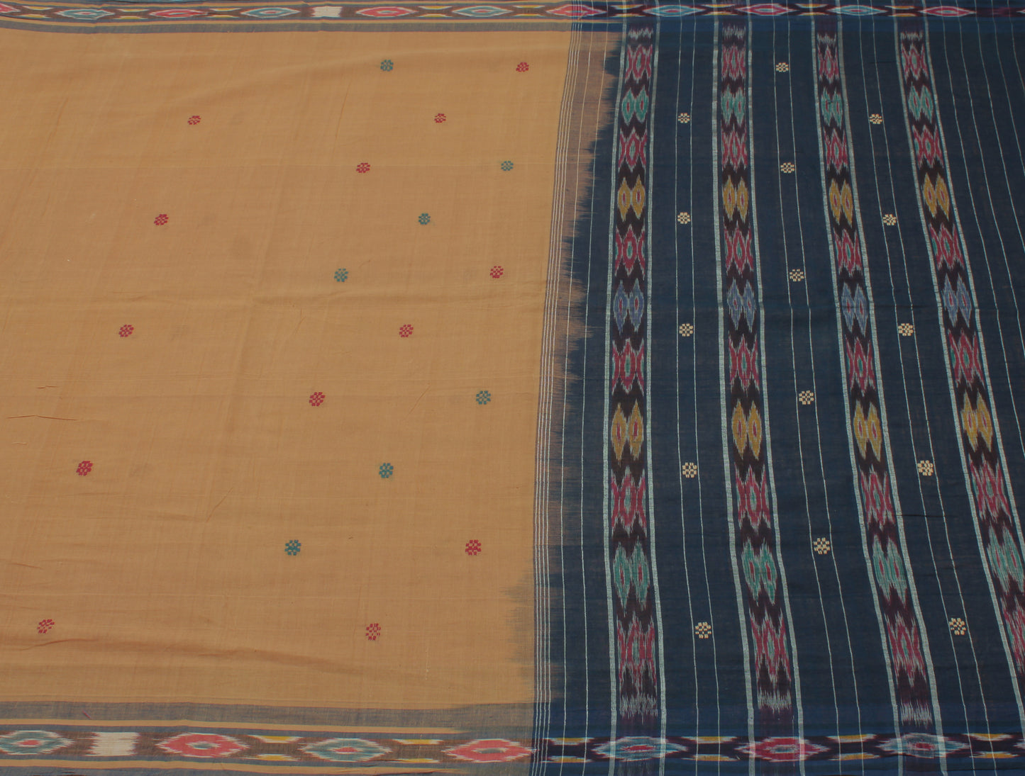 Sushila Vintage Brown Saree Pure Cotton Hand Woven Ikat Patola Sari Craft Fabric