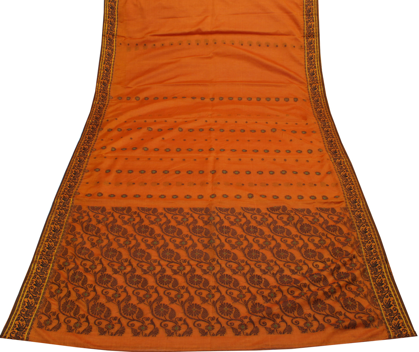 Sushila Vintage Rust Indian Saree Blend Cotton Woven Floral Sari Craft Fabric