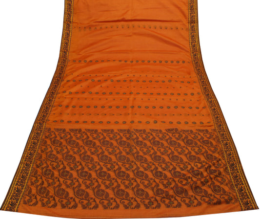 Sushila Vintage Rust Indian Saree Blend Cotton Woven Floral Sari Craft Fabric