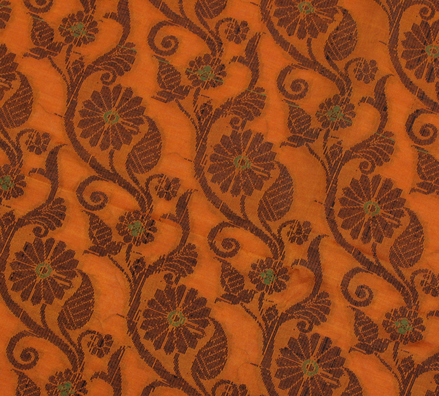 Sushila Vintage Rust Indian Saree Blend Cotton Woven Floral Sari Craft Fabric
