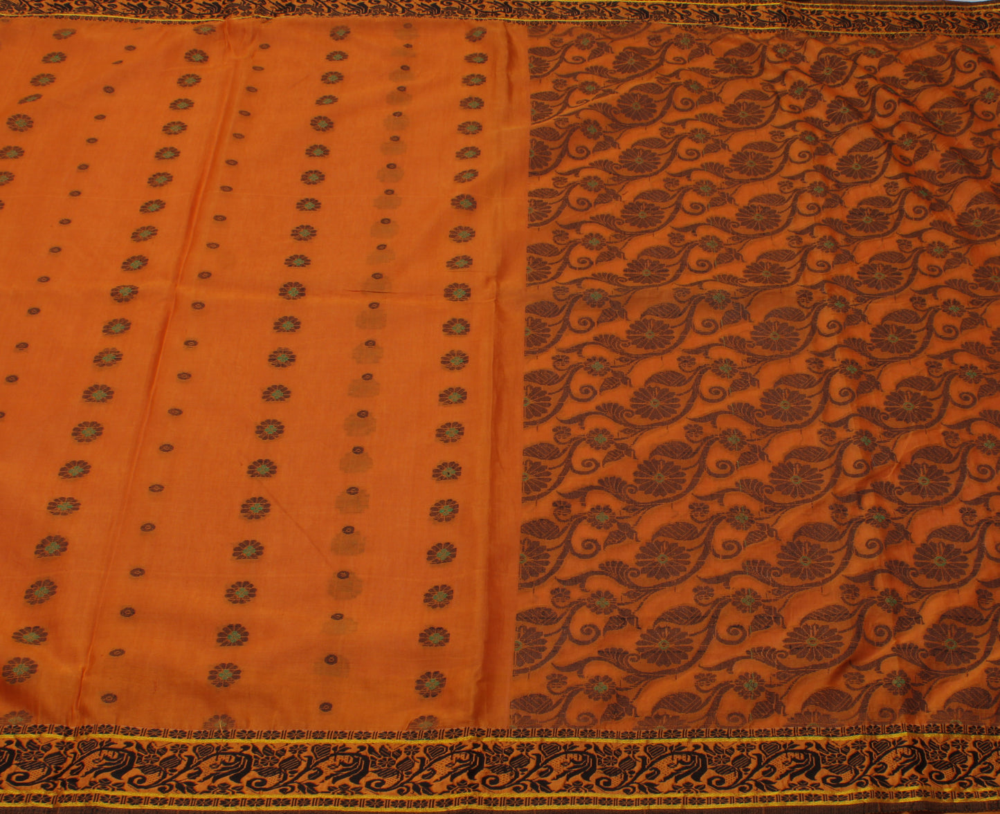 Sushila Vintage Rust Indian Saree Blend Cotton Woven Floral Sari Craft Fabric