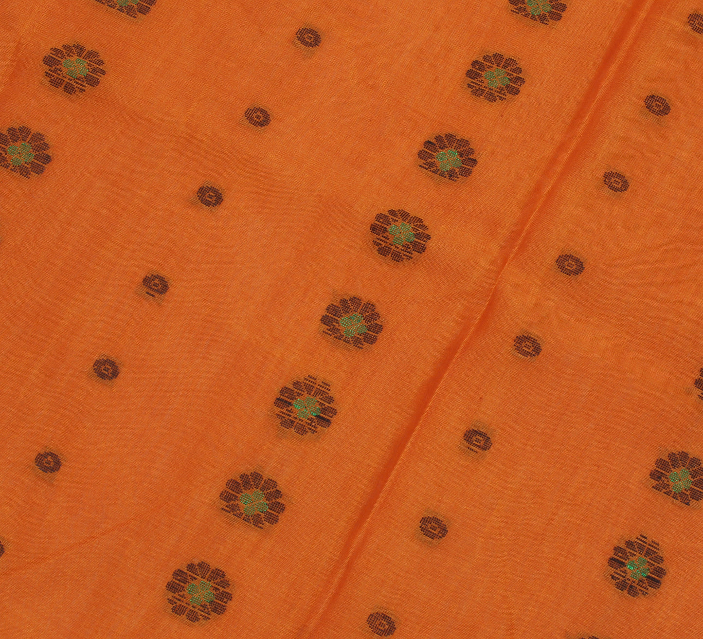 Sushila Vintage Rust Indian Saree Blend Cotton Woven Floral Sari Craft Fabric