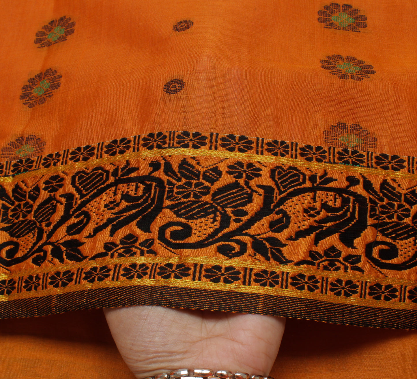 Sushila Vintage Rust Indian Saree Blend Cotton Woven Floral Sari Craft Fabric