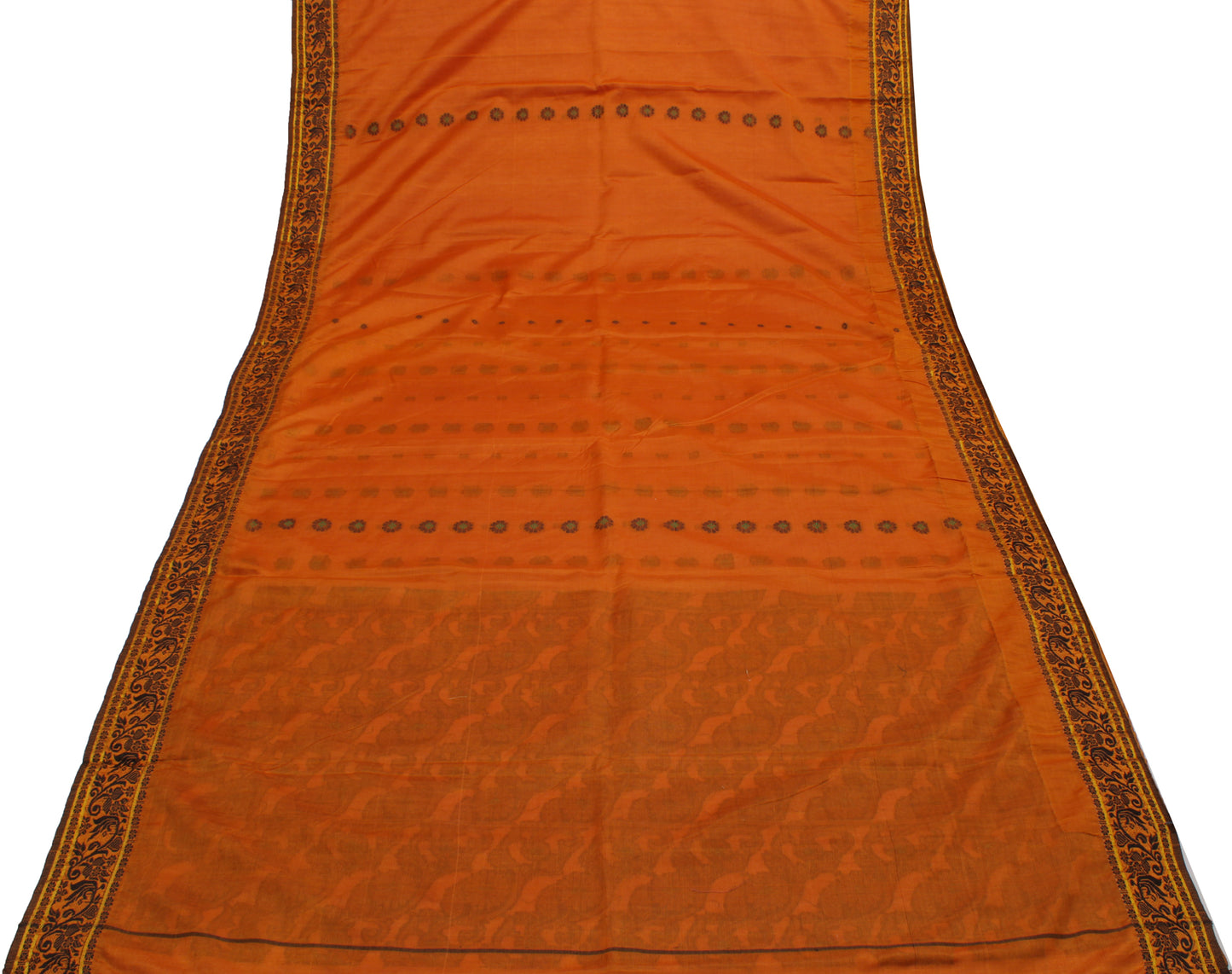 Sushila Vintage Rust Indian Saree Blend Cotton Woven Floral Sari Craft Fabric