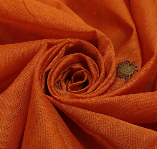 Sushila Vintage Rust Indian Saree Blend Cotton Woven Floral Sari Craft Fabric