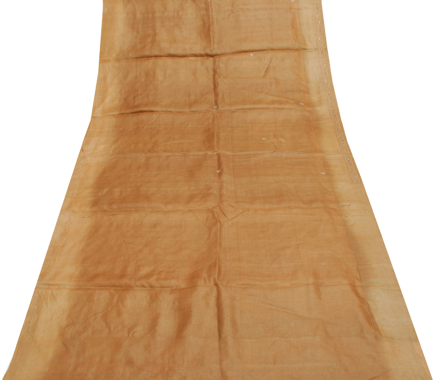 Sushila Vintage Brown Saree Pure Silk Hand Beaded Zardozi Floral Sari Fabric