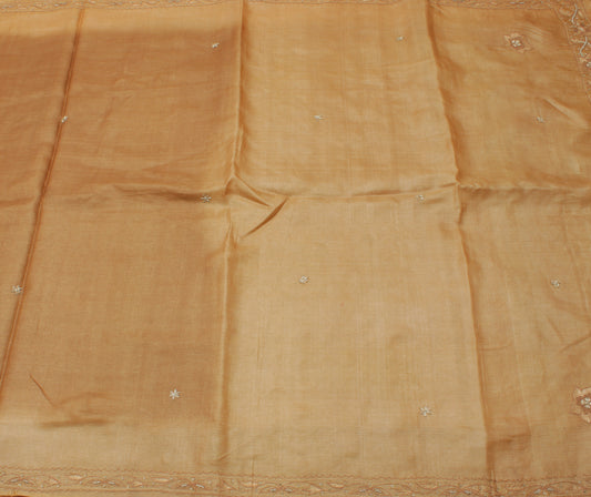 Sushila Vintage Brown Saree Pure Silk Hand Beaded Zardozi Floral Sari Fabric