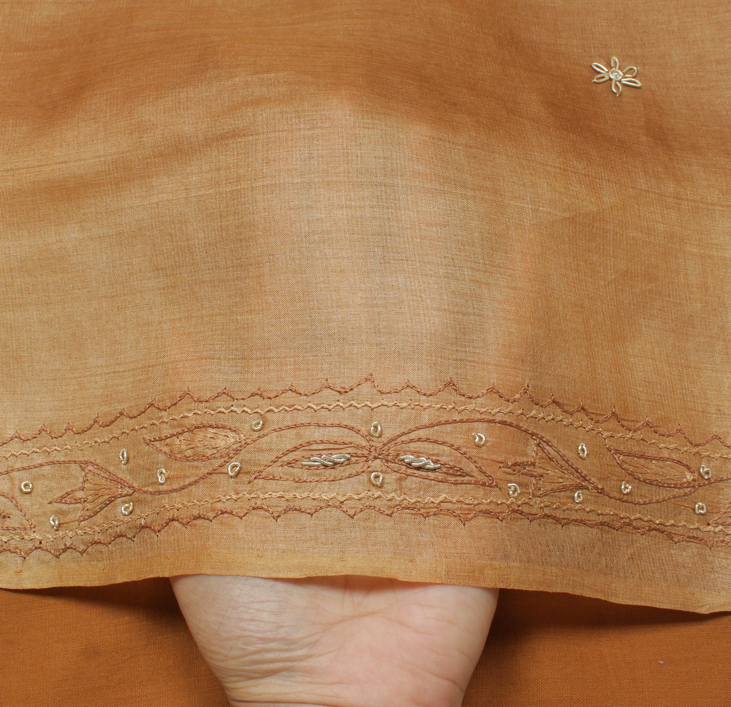 Sushila Vintage Brown Saree Pure Silk Hand Beaded Zardozi Floral Sari Fabric