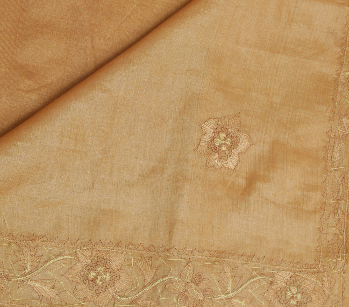Sushila Vintage Brown Saree Pure Silk Hand Beaded Zardozi Floral Sari Fabric