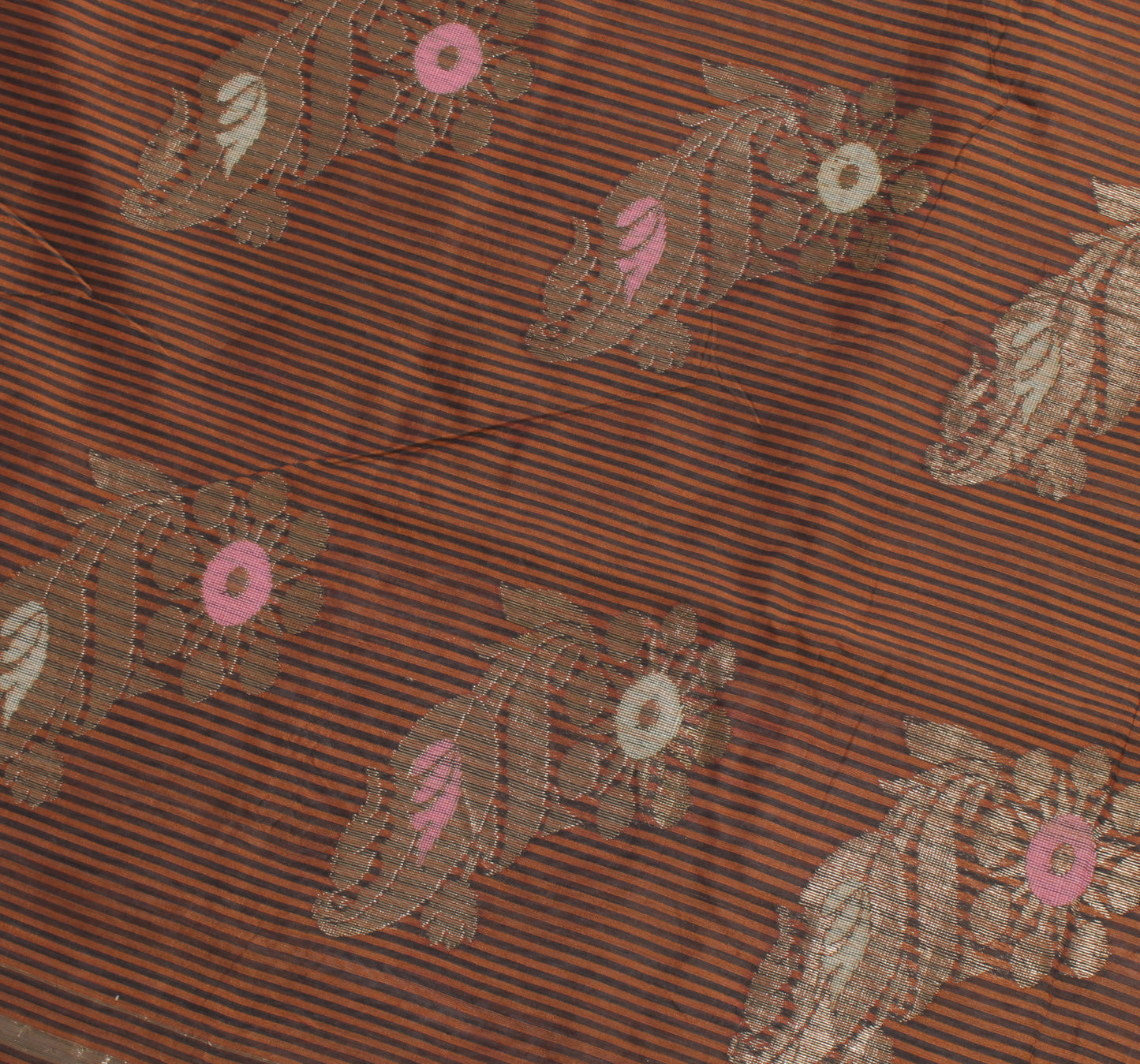 Sushila Vintage Brown Saree Blend Silk Woven Floral Sari Craft 5 Yard Fabric