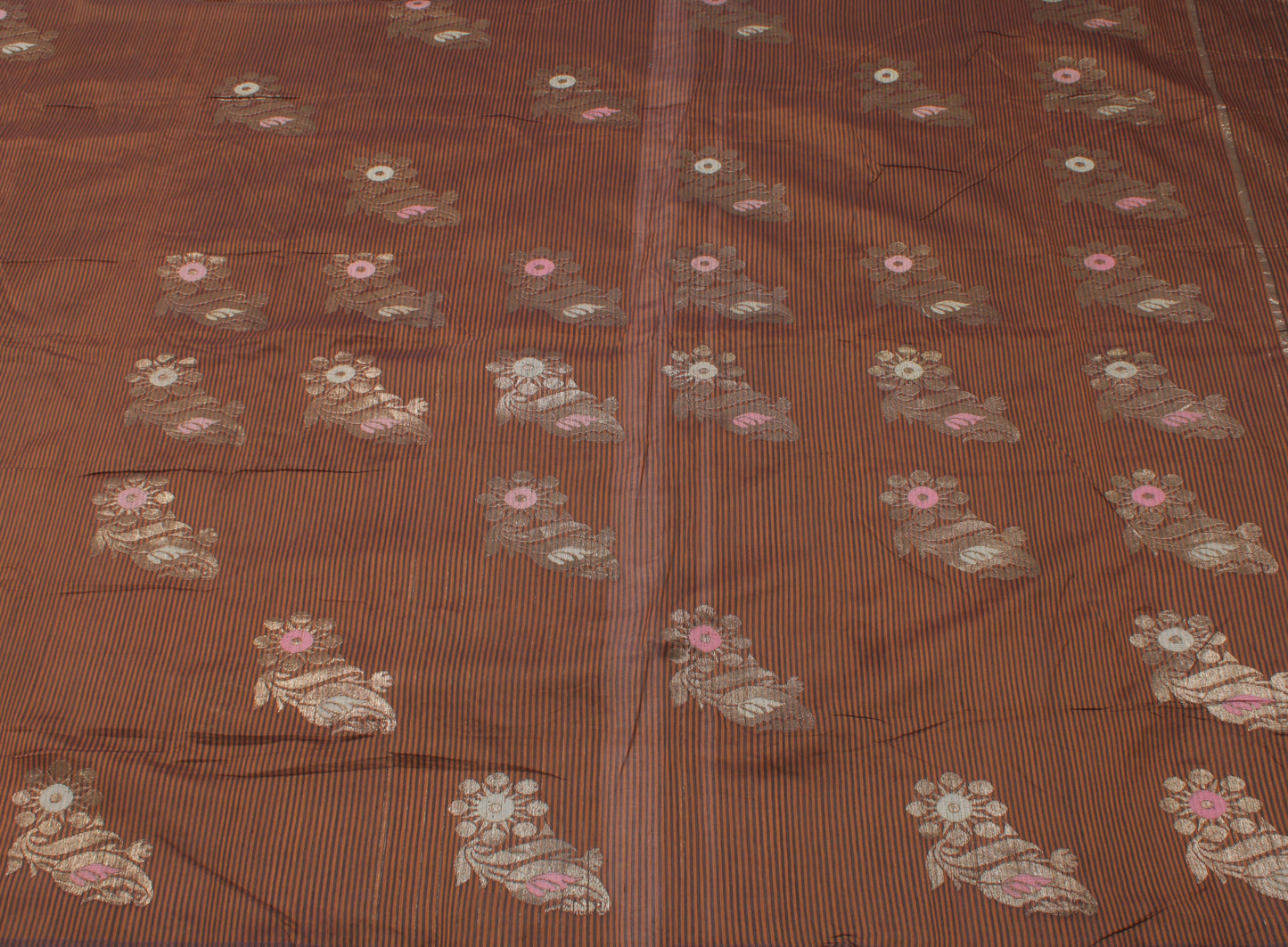Sushila Vintage Brown Saree Blend Silk Woven Floral Sari Craft 5 Yard Fabric