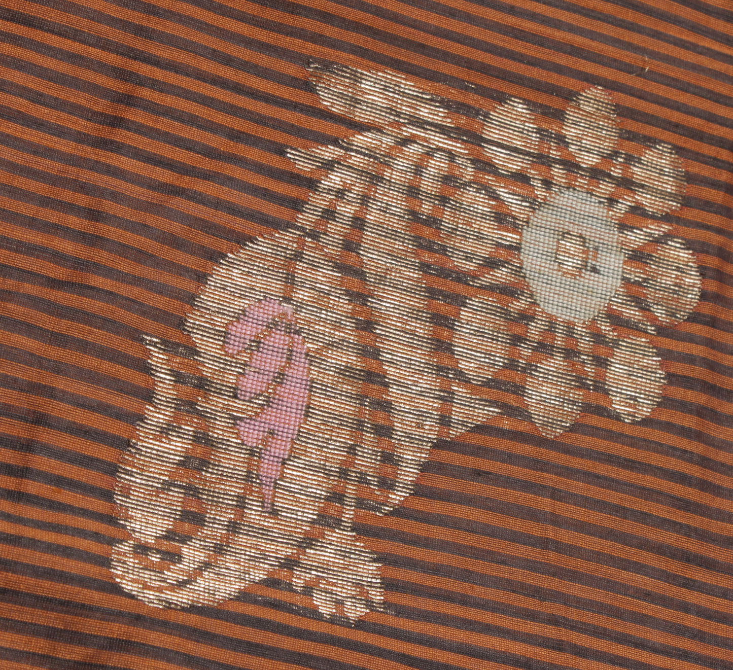 Sushila Vintage Brown Saree Blend Silk Woven Floral Sari Craft 5 Yard Fabric