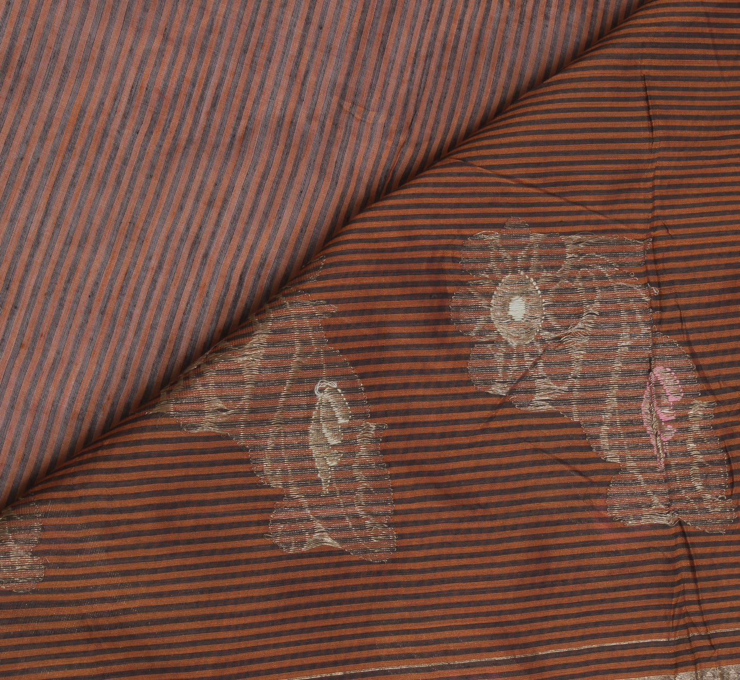 Sushila Vintage Brown Saree Blend Silk Woven Floral Sari Craft 5 Yard Fabric