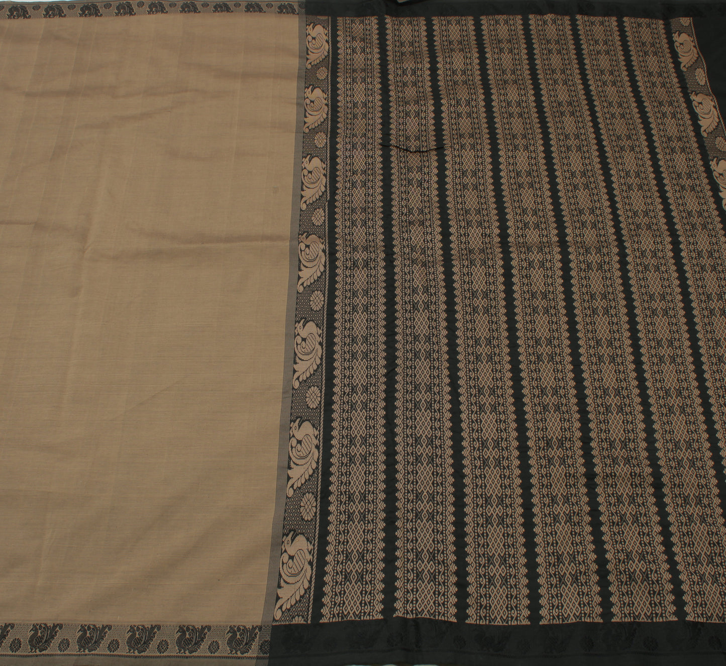 Sushila Vintage Brown Saree 100% Pure Cotton Woven Birds Sari Craft 5 YD Fabric