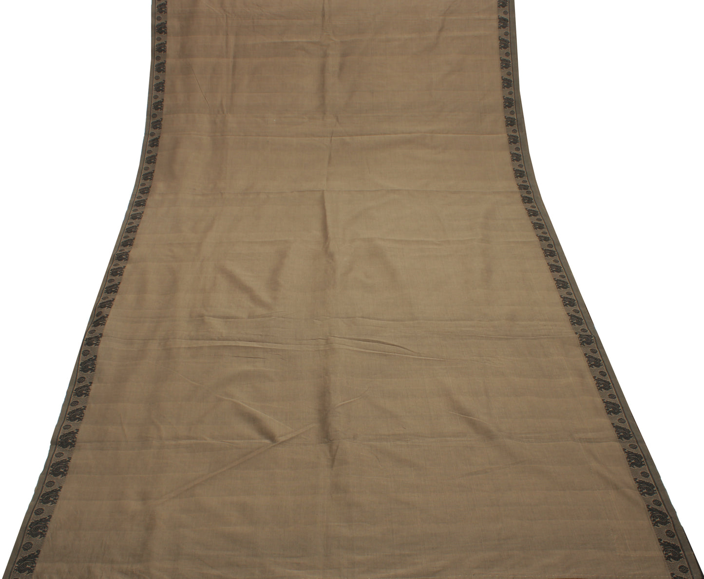 Sushila Vintage Brown Saree 100% Pure Cotton Woven Birds Sari Craft 5 YD Fabric