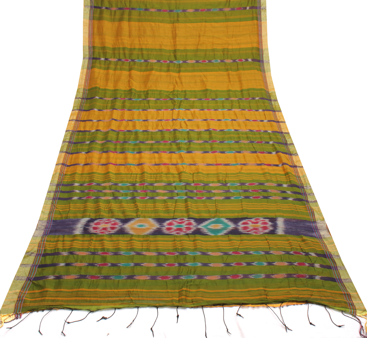 Sushila Vintage Saree Bend Cotton Hand Woven Ikat Patola Sari Craft Fabric