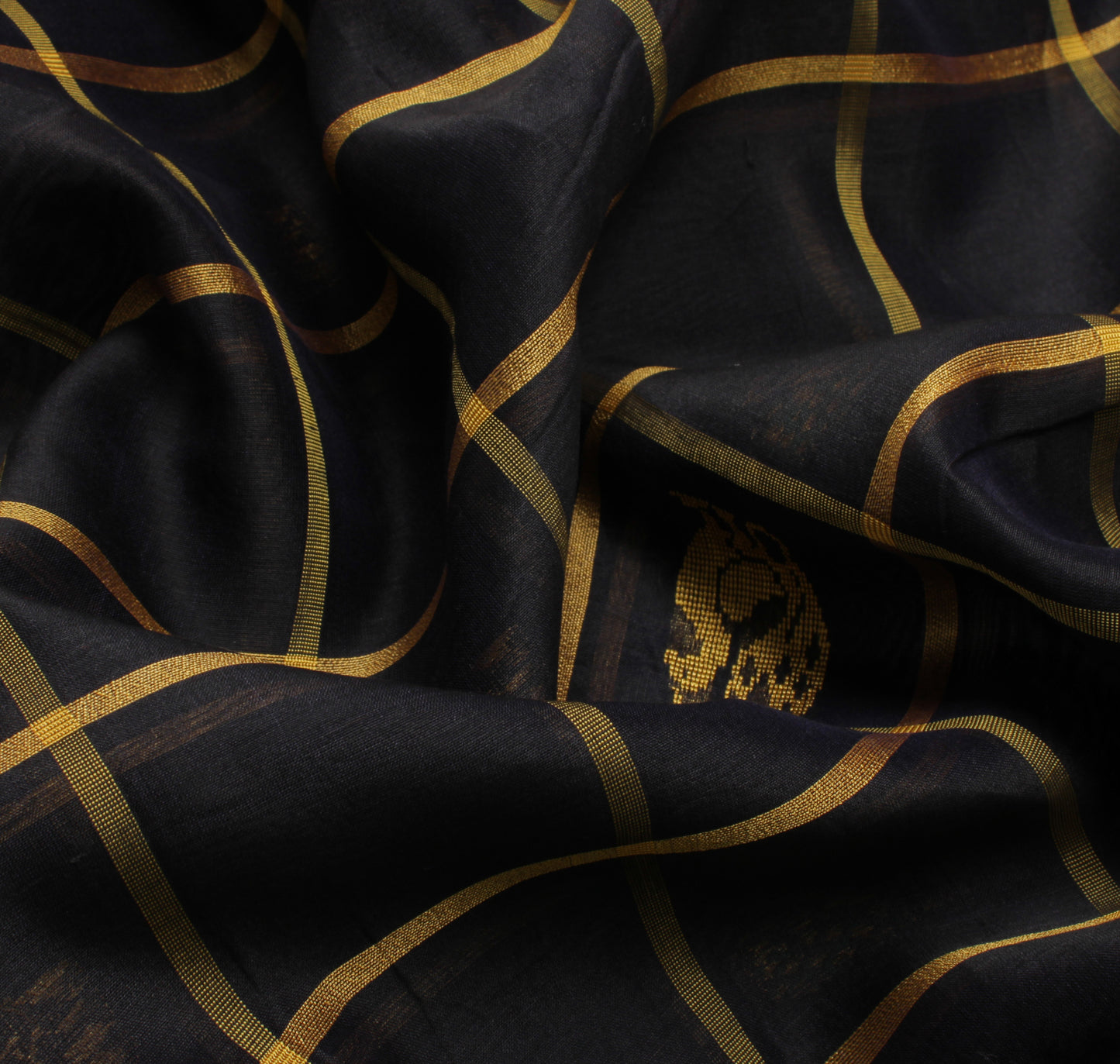 Sushila Vintage Black Saree 100% Pure Cotton Woven Peacock Sari Craft Fabric