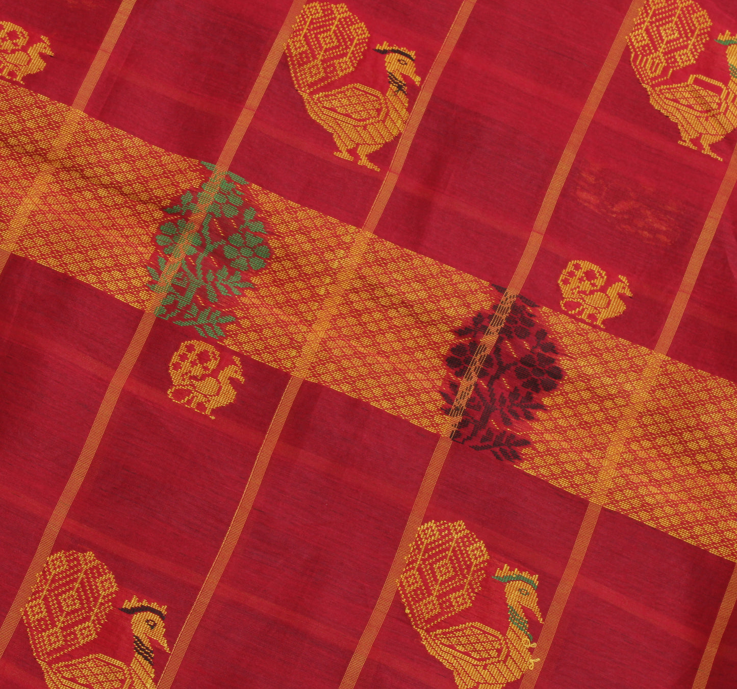Sushila Vintage Black Saree 100% Pure Cotton Woven Peacock Sari Craft Fabric