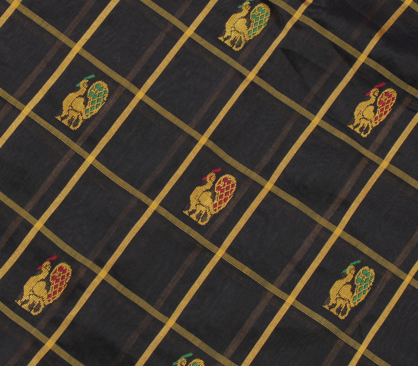 Sushila Vintage Black Saree 100% Pure Cotton Woven Peacock Sari Craft Fabric