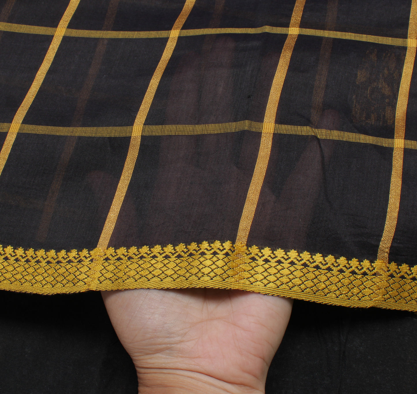 Sushila Vintage Black Saree 100% Pure Cotton Woven Peacock Sari Craft Fabric