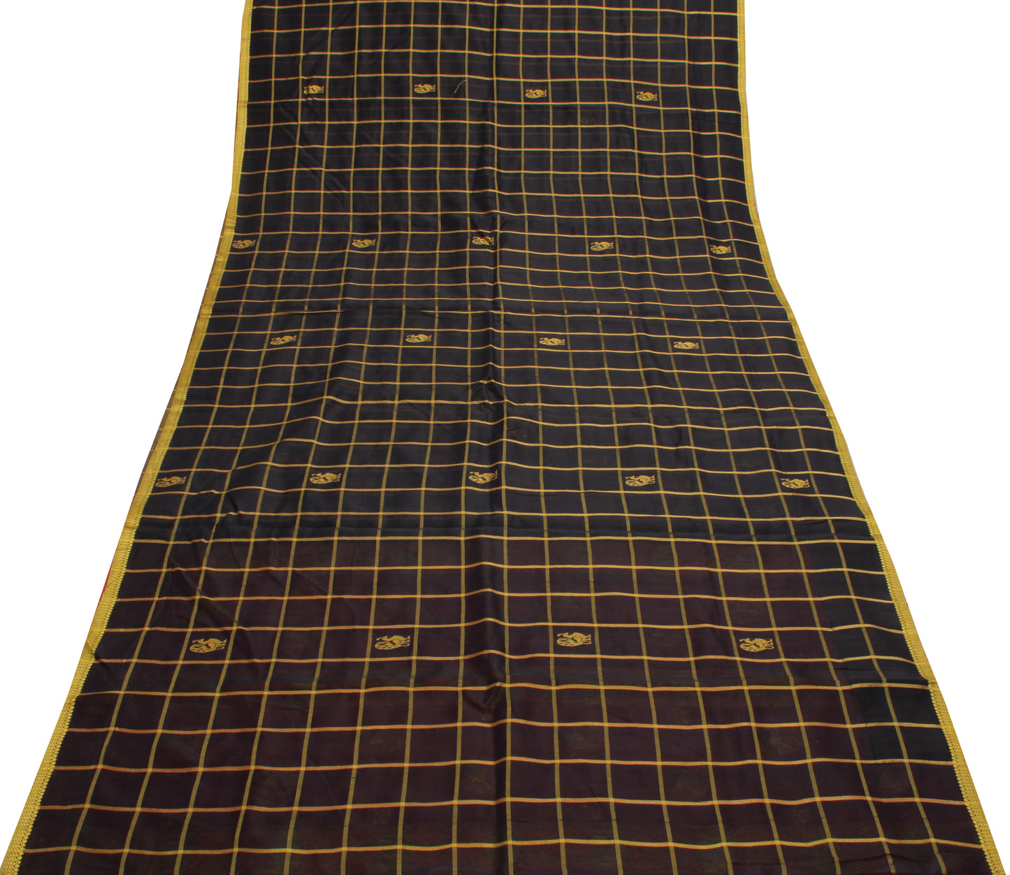 Sushila Vintage Black Saree 100% Pure Cotton Woven Peacock Sari Craft Fabric