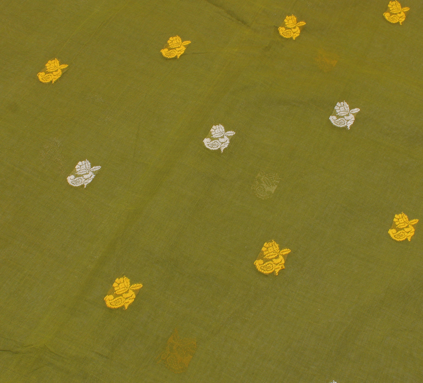 Sushila Vintage Green Saree 100% Pure Cotton Woven Floral Sari Craft Fabric