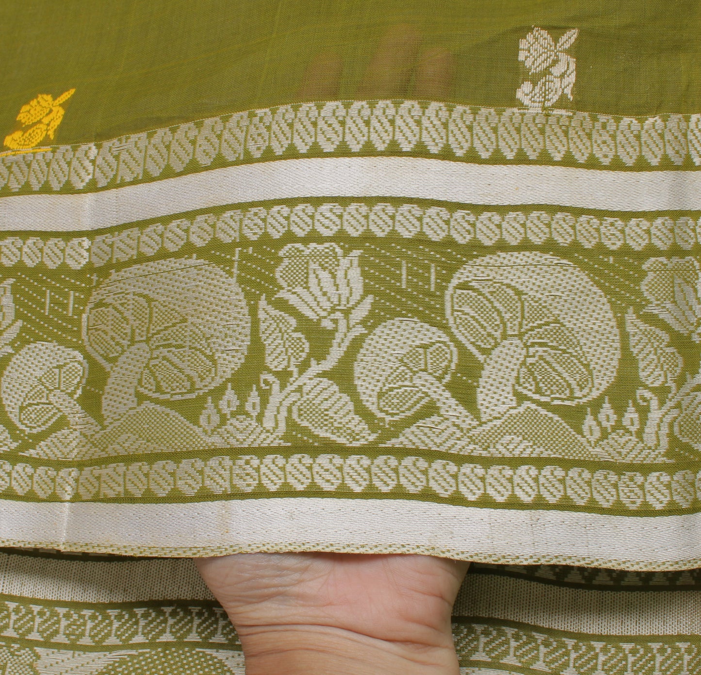 Sushila Vintage Green Saree 100% Pure Cotton Woven Floral Sari Craft Fabric