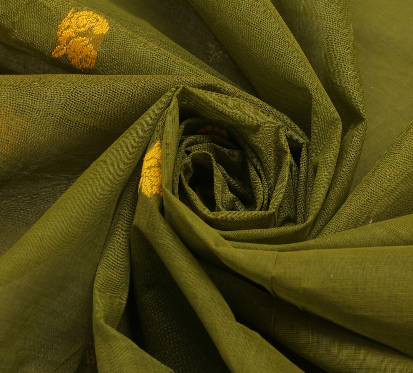 Sushila Vintage Green Saree 100% Pure Cotton Woven Floral Sari Craft Fabric