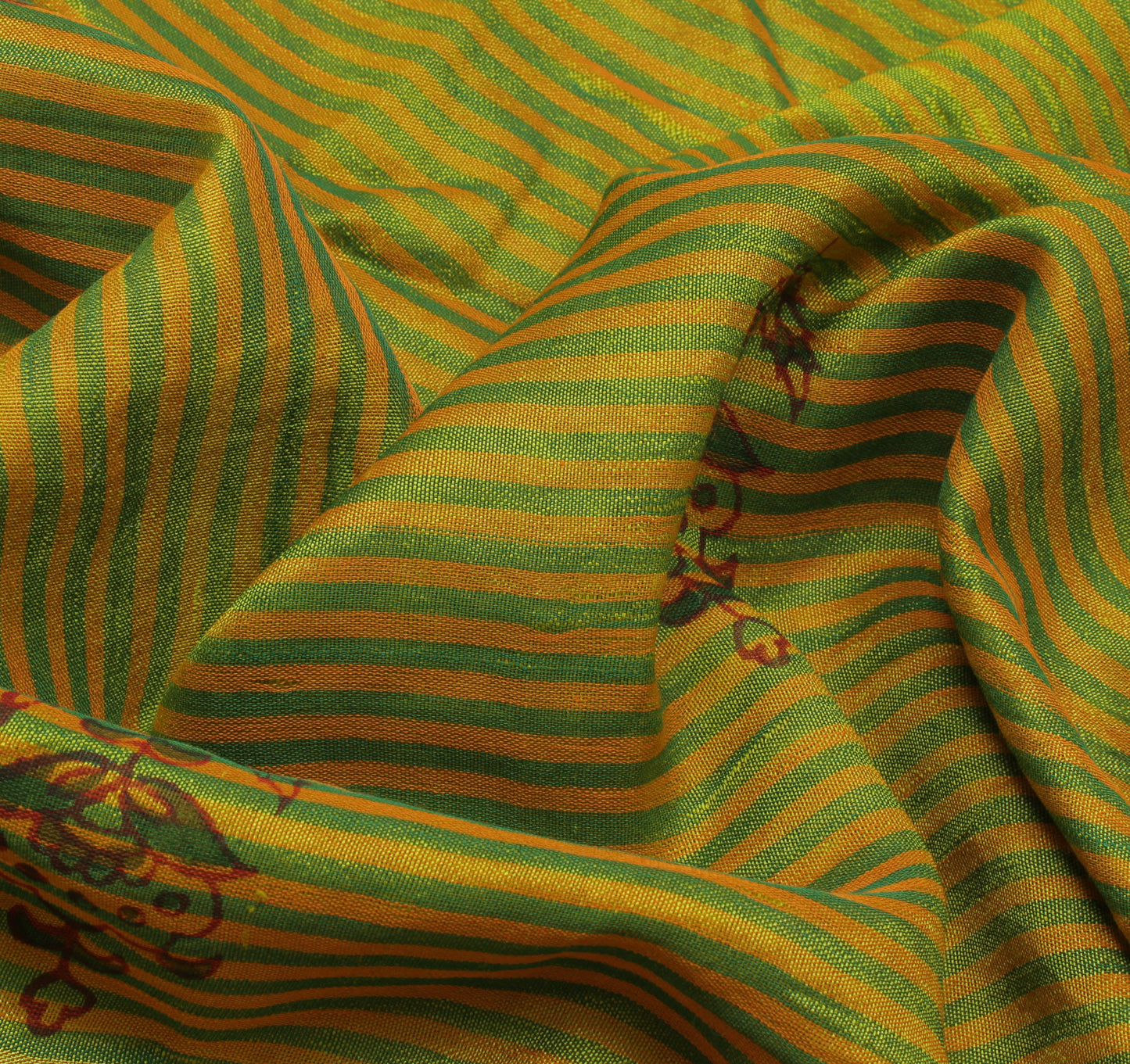 Sushila Vintage Green Saree Pure Silk Printed Floral Sari Craft 5 Yard Fabric