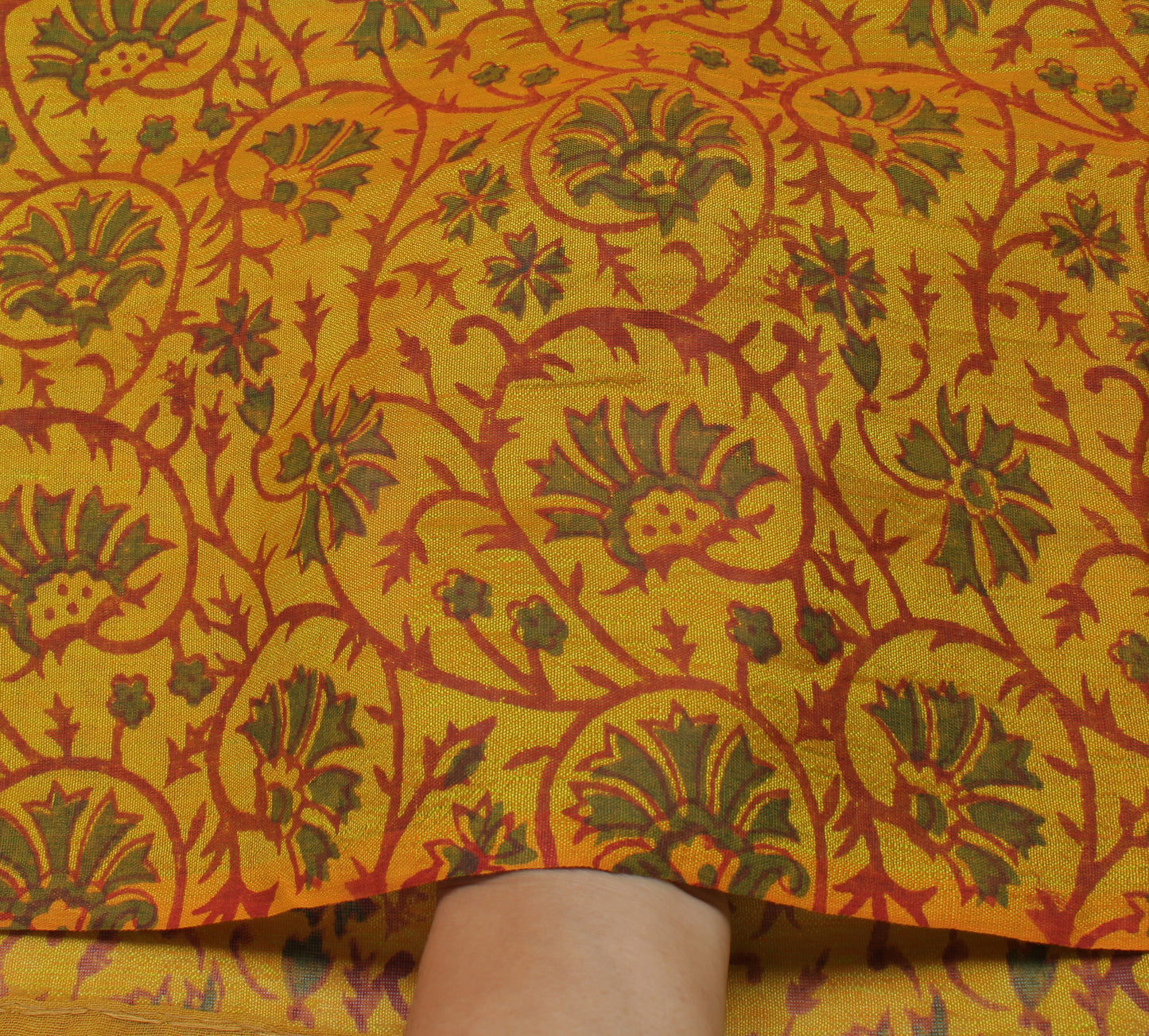 Sushila Vintage Green Saree Pure Silk Printed Floral Sari Craft 5 Yard Fabric