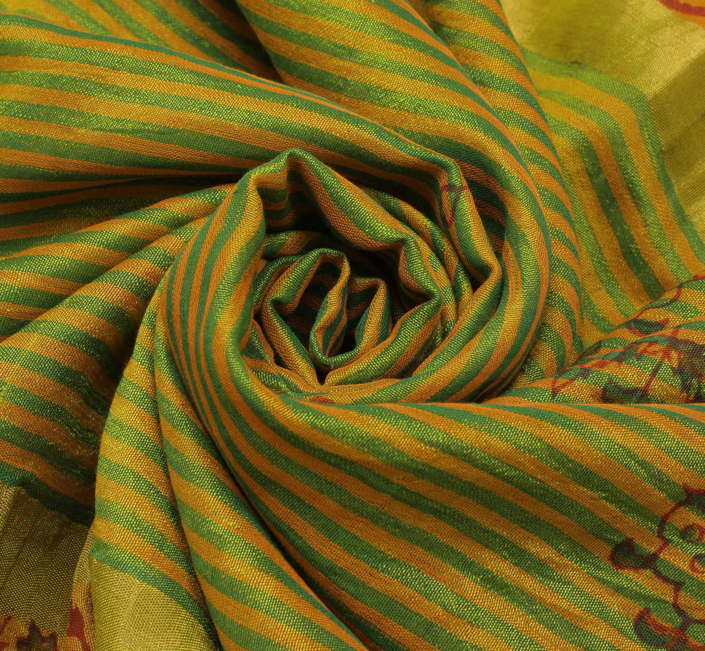 Sushila Vintage Green Saree Pure Silk Printed Floral Sari Craft 5 Yard Fabric