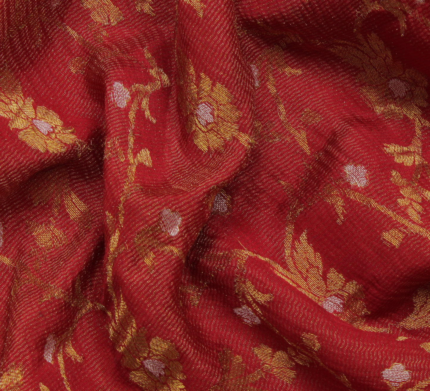 Sushila Vintage Red Saree Pure Georgette Silk Zari Woven Floral Sari 5 YD Fabric