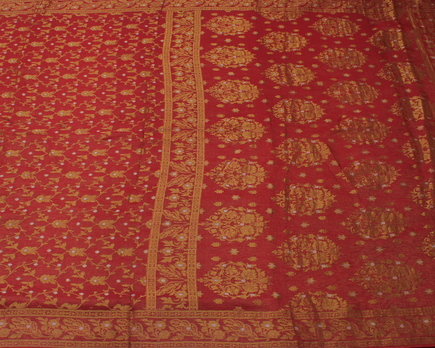 Sushila Vintage Red Saree Pure Georgette Silk Zari Woven Floral Sari 5 YD Fabric