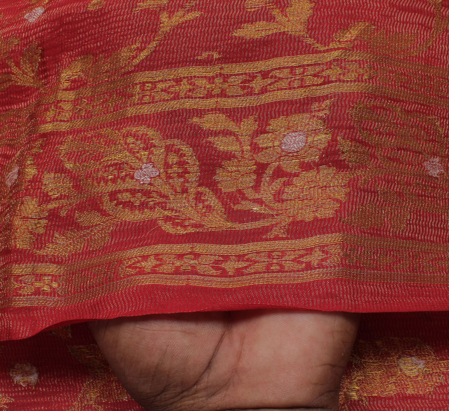 Sushila Vintage Red Saree Pure Georgette Silk Zari Woven Floral Sari 5 YD Fabric