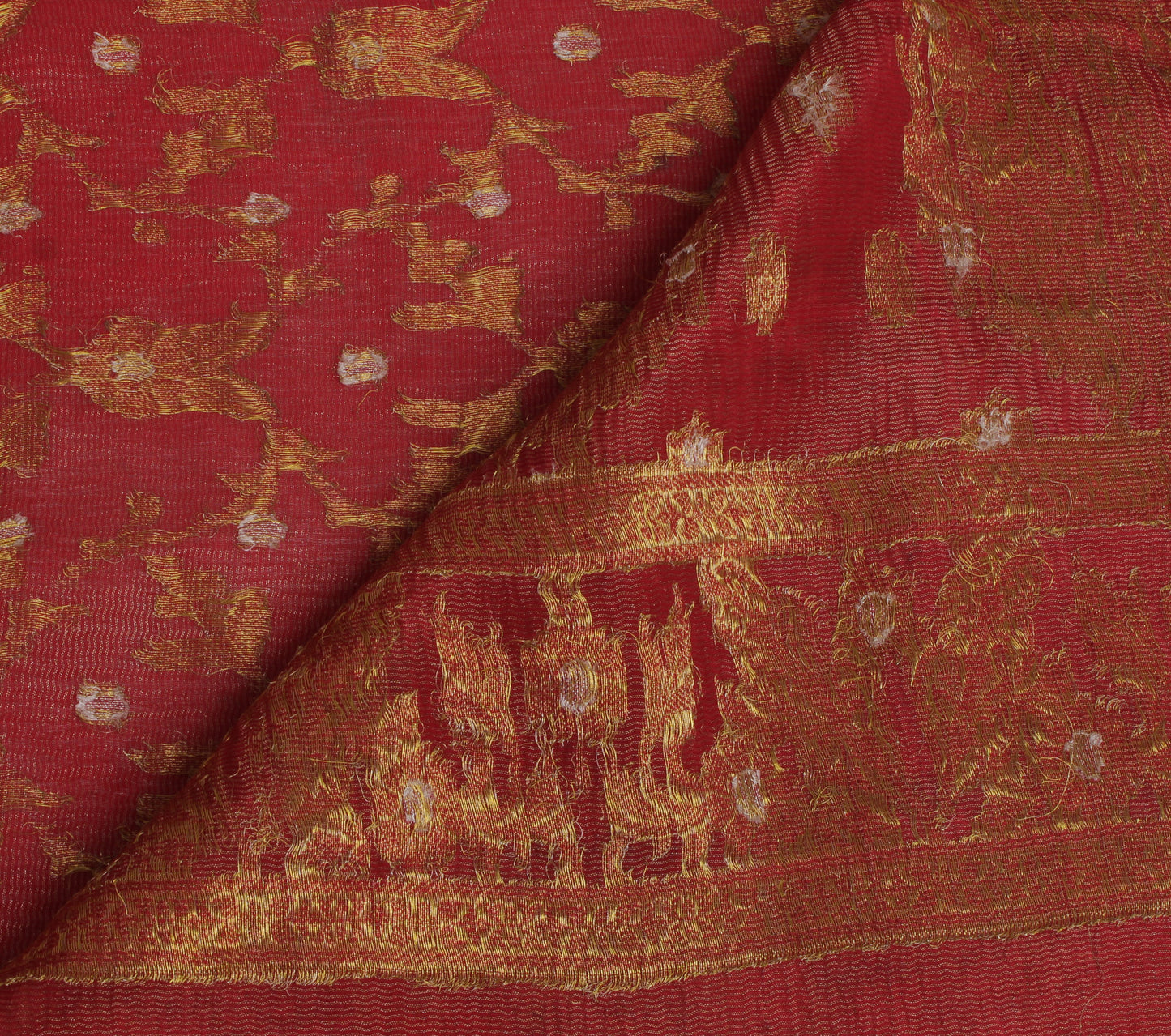 Sushila Vintage Red Saree Pure Georgette Silk Zari Woven Floral Sari 5 YD Fabric