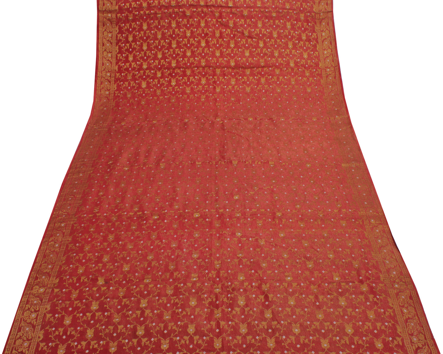 Sushila Vintage Red Saree Pure Georgette Silk Zari Woven Floral Sari 5 YD Fabric